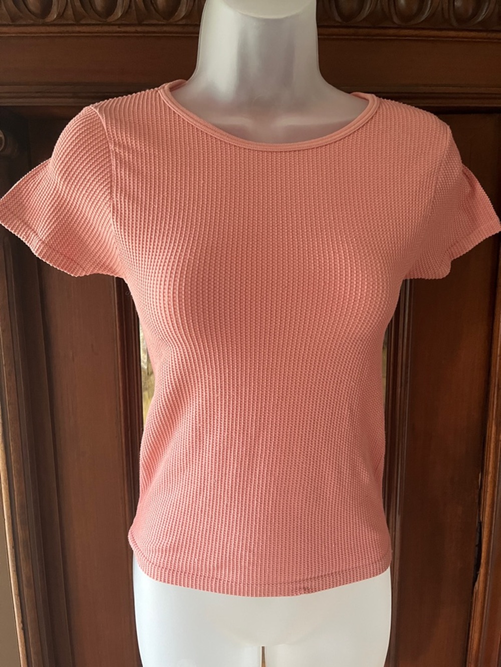 Free People Short Sleeve Waffle Textured Top - Peach